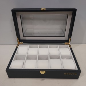 60 X BRAND NEW HOWICK BLACK WITH CLEAR LID - 10 SLOT WATCH BOX - 10 BOXES