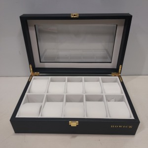 60 X BRAND NEW HOWICK BLACK WITH CLEAR LID - 10 SLOT WATCH BOX - 10 BOXES