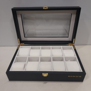 60 X BRAND NEW HOWICK BLACK WITH CLEAR LID - 10 SLOT WATCH BOX - 10 BOXES