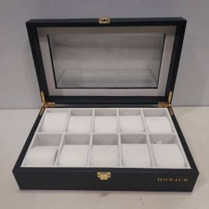 60 X BRAND NEW HOWICK BLACK WITH CLEAR LID - 10 SLOT WATCH BOX - 10 BOXES