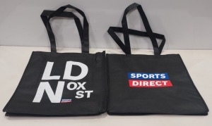 1200 X BRAND NEW SPORTS DIRECT REUSABLE TOTE BAGS - LDN OX ST LOGO - IN 12 BOXES 35 X 35 X 10 CM