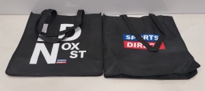 1200 X BRAND NEW SPORTS DIRECT REUSABLE TOTE BAGS - WITH VARIOUS SPORTS DIRECT LOGOS TO INCLUDE SO LDN / SD RUNNING - IN 12 BOXES 35 X 35 X 10 CM