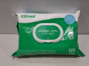 135 X BRAND NEW CLINELL UNIVERSAL DISINFECTANT WIPES ( BCW120) - 120 WIPES PER PACK - 9 PACKS PER BOX IN 15 BOXES