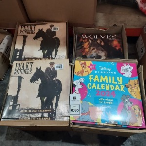 150 X BRAND NEW OFFICIAL 2024 CALENDERS IN VARIOUS STYLES TO INCLUDE PEAKY BLINDERS / DISNAY FAMILY CALENDER WITH COLUMNS FOR 5 PEOPLE AND WOLVES - IN 4 BOXES