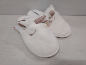 10 X BRAND NEW KIDS CHATTERBOX SLEEPY UNICORN SLIPPERS STYLE NAME ISABEL IN CREAM SIZE UK L 2/3 IN ONE BOX