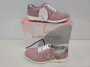 15 X BRAND NEW IVORY CASTLE GIRLS TRAINERS IN PINK / FLORAL DESIGN WITH SIDE ZIP IN SIZE UK 4 IN SINGULAR BOXES