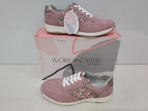 15 X BRAND NEW IVORY CASTLE GIRLS TRAINERS IN PINK / FLORAL DESIGN WITH SIDE ZIP IN MIXED SIZE'S 2 IN UK3 AND 1 IN UK4 , AND 12 IN UK5 IN SINGULAR BOXES