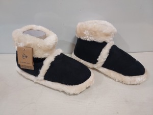 18 X BRAND NEW SLIPPER BOOTS IN BLACK/CREAM IN MIXED SIZE'S 9 IN SIZE LARGE UK 7/8 AND 9 IN SIZE MEDIUM UK 5/6 IN TWO BOXES