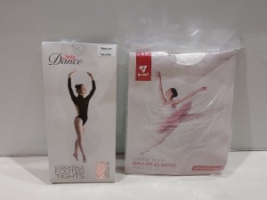 90 X BRAND NEW MIXED LOT CONTAINING 50 SILKY DANCE ESSENTIALS FOOTED TIGHTS IN THEATRICAL PINK IN MIXED SIZES AGE 9 TO 11 , AND MEDIUM , 40 DANCE TIGHT'S BALLET ELASTICE CONVERTIBLE IN WHITE AND PINK IN MIXED SIZES L TO XL , XXL ,SMALL TO MEDIUM 12 TO 14 