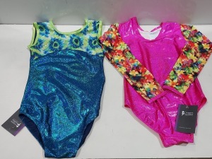 50 X BRAND NEW MIXED PATTERNED AND FOILED NYLON LYCRA'S 28 IN PINK HOL SHINE / TROPICAL STARBURST IN SIZE 4 AND 3 AND 3A , 22 IN AMAZON HOL SHINE / BLUE YELLOW AQUA CORAL IN SIZES 1 AND 2 IN ONE TRAY