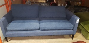 1 X 2 SEATER FABRIC SOFA IN BLUE - ( 200 X 96 X 72CM ) RIPS ON CORNERS - SCUFFS AND DUST MARKS (SOFA.COM RETURNS)