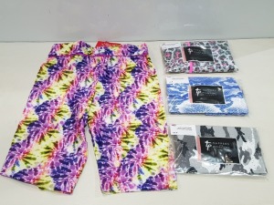 80 X BRAND NEW MIXED DANCE WEAR LOT CONTING SNAKE SKIN PRINT CYCLE SHORTS IN SIZE 5 , SILVER DREAM PRINT SLEEVELESS LEOTARD IN BLACK / WHITE IN SIZE 0 , PROWLER - CHEETAH PRINT CYCLE SHORTS IN PINK / WHITE / BLACK SIZE 5 ,TIE DYE PRINT CTCLE SHORTS IN SIZ