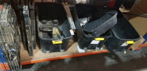 10 PIECE MIXED LOT CONTAINING 3 X STANLEY TRESTLES / 1 X FOLDABLE WORK TABLE / 3 X TOOL BOXES / TRUMETER MEASURING WHEEL / DEFENDER LIGHTBAR / FLATPACK CABINET