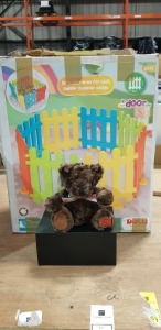 2 PIECE MIXED LOT CONTAINING MG OFFICIAL MERCHANDISE TEDDY BEAR AND DOLU TOY FACTORY FENCE TOY SET