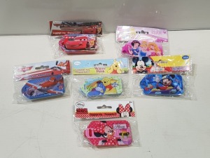 288 X BRAND NEW LUGGAGE TAGS/BAGAGE LABELS IN VARIOUS DISNEY CHARACTERS IE. WINNIE THE POOH, PLANES-DUSTY, MINNIE MOUSE, ETC IN 6 PACKS OF 48