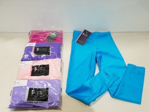 50 X BRAND NEW STIRRUP TIGHTS NYLON LYCRA IN MIXED COLOURS , CERISE PEONY KINGFISHER , DEEP LILAC , PINK , PURPLE , ROYAL BLUE IN SIZE'S 0 , 3A , 1 AND 2 IN ONE BOX