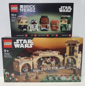 2 PIECE BRAND NEW BOXED LEGO LOT CONTAINING 1 X LEGO DISNEY STAR WARS - BOBA FETT'S THRONE ROOM ( ITEM #75326 1 X LEGO DISNEY STAR WARS BRICK HEADS - BATTLE OF ENDOR HEROES ( ITEM # 40623 )