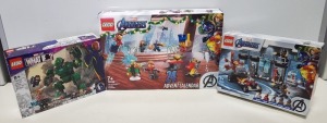 3 PIECE BRAND NEW BOXED LEGO LOT CONTAINING 1 X LEGO MARVEL AVENGERS - ADVENT CALENDAR ( ITEM # 76196 ) 1 X LEGO MARVEL AVENGERS - IRON MAN ARMOURY ( ITEM #76167) 1 X LEGO MARVEL AVENGERS - CAPTAIN CARTER & THE HYDRA STOMPER ( ITEM # 76201)