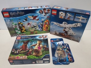 4 PIECE BRAND NEW BOXED LEGO LOT CONTAINING 1 X LEGO HARRY POTTER - QUIDDITCH MATCH ( ITEM # 75956) 1 X LEGO HARRY POTTER - HEDWIG ( ITEM # 75979 ) 1 X LEGO HARRY POTTER - FORBIDDEN FOREST : UMBRIDGE'S ENCOUNTER ( ITEM # 75967 ) 1 X LEGO HARRY POTTER - B