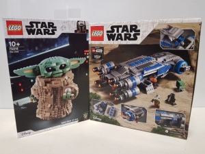 2 PIECE BRAND NEW BOXED LEGO LOT CONTAINING 1 X LEGO DISNEY STAR WARS - THE CHILD ( ITEM # 75318 ) 1 X LEGO DISNEY STAR WARS - RESISTANCE I-TS TRANSPORT ( ITEM# 75293 )