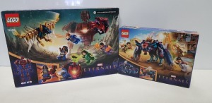 2 PIECE BRAND NEW BOXED LEGO LOT CONTAINING 1 X LEGO MARVEL ETERNALS - IN ARISHEM'S SHADOW ( ITEM # 76155) 1 X LEGO MARVEL ETERNALS - DEVIANT AMBUSH ( ITEM # 76154 )