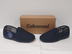 28 X BRAND NEW OAKENWOOD PAUL MENS WOVEN TWIN GUSSET SLIPPERS IN NAVY SIZE 10