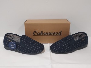 28 X BRAND NEW OAKENWOOD PAUL MENS WOVEN TWIN GUSSET SLIPPERS IN NAVY SIZE 7-8