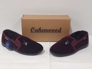 28 X BRAND NEW OAKENWOOD FREDDY MENS EMBROIDED TWIN GUSSET SLIPPERS IN BURGUNDY SIZE 10