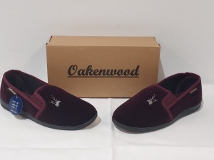 28 X BRAND NEW OAKENWOOD FREDDY MENS EMBROIDED TWIN GUSSET SLIPPERS IN BURGUNDY SIZE 10