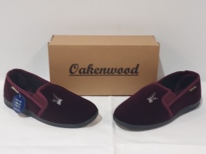 28 X BRAND NEW OAKENWOOD FREDDY MENS EMBROIDED TWIN GUSSET SLIPPERS IN BURGUNDY SIZE 8