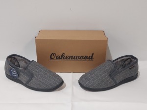 28 X BRAND NEW OAKENWOOD PAUL MENS WOVEN TWIN GUSSET SLIPPERS IN GREY IN SIZE 10