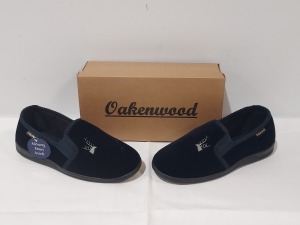 28 X BRAND NEW OAKENWOOD FREDDY MENS WOVEN TWIN GUSSET SLIPPERS IN NAVY IN SIZE 9