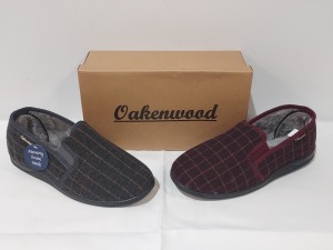 28 X BRAND NEW OAKENWOOD PHILLIP MENS WARM LINED SLIPPERS IN GREY AND BURGUNDY 11 AND 12