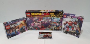 4 PIECE BRAND NEW BOXED MIXED LEGO LOT CONTAINING 1 X LEGO MONKIE KID - PIGSY'S NOODLE TANK ( ITEM # 80026) 1 X LEGO MONKIE KID - DELIVERY BIKE ( ITEM # 30341 ) 1 X LEGO DIMENSIONS FANTASTIC BEASTS ( ITEM # 71253 ) 1 X LEGO MARVEL - TONY'S STARK SAKAARIA