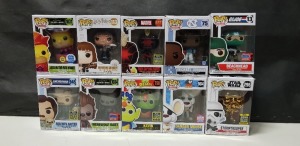 10 X BRAND NEW BOXED FUNKO POP VINYL FIGURES - ALL IN VARIOUS MODELS - ( BOX SIZE : H 16 CM X W 11.5 CM ) ( PLEASE SEE PICTURES FOR MODEL TYPES )