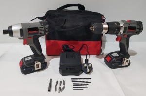 6 X BRAND NEW POWERG BRANDED 18V LI-ION COMBI DRILL & IMPACT DRIVER TWIN SET IN CARRY CASE (MODEL NUMBERS HL-DR27LI-2180 & HL-TW07LI-1180)