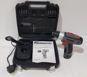 10 X BRAND NEW POWERG BRANDED 12V LI-ION CORDLESS DRILL DRIVER IN CARRY CASE (MODEL NUMBER JOZ-SP37-1012))