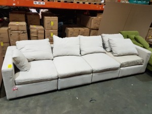 1 X 4 - SEATER SOFA LARGE IN CREAM SIZE L 320 X W 100 X 85CM (NOTE EX DISPLAY SOME MARK'S )