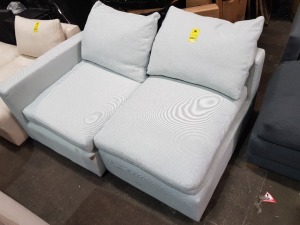 1 X 2 SEATER SOFA IN LIGHT BLUE SIZE L 160 X W 100 X H 85 CM (NOTE EX DISPLAY SOME MARK'S )