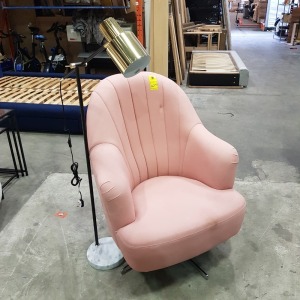 2 X FURNITURE LOT CONTAINING PINK SWIVEL CHAIR SIZE L 90 X W 90 X H 110 AND ONE FLOOR STAND MARBLE BASE LAMP ( NOTE EX DISPLAY SOME MARK'S ON CHAIR)