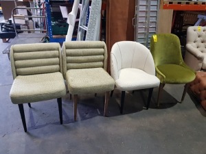 4 X BRAND NEW DINING ROOM / DRESSING CHAIRS IN VARIOUS COLOURS AND STYLES