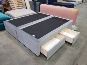 1 X SUPERKINGS BOX BED FRAME IN GREY / PINK WITH BOTH SIDE STORAGE DRAWERS IN SIZE L 180 X W 200 X H 80 ( NOTE EX DISPLAY MARKS .