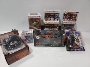 9 PIECE BRAND NEW MIXED TOY / COLLECTABLE LOT CONTAINING HASHBRO JURASSIC PARK TYRANNOCCON RE 2021 TRANSFORMERS COLLABATIVE / AMC THE WALKING DEAD SUPPLY DROP MYSTER BOX / MARVEL SELECT LOKI SPECIAL COLLECTORS FIGURE SET / FUNKO POP STAR WARS THE MANDA