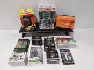 11 PIECE BRAND NEW MIXED TOY / COLLECTABLE LOT CONTAINING FUNKOPOP DIE CAST STAR WARS BOBA FETT COLLECTIBLE 01 / STAR WARS THE BLACK SERIES RETURN OF THE JEDI BABA FETT FIGURE SET / FUNKO PIXAR 5 PCS MYSTERY BOX / KIDOROBOT GODZILLA COLLECTIBLE VINYL 