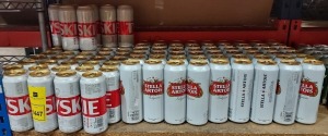 90 X BRAND NEW MIXED BEER LOT CONTAINING STELLA ARTOIS 568ML CANS - TYSKIE 500ML CANS