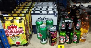 80 X BRAND NEW MIXED BEER LOT CONTAINING DESPERADOS 330ML BOTTLES - CORONA 330ML BOTTLES - BECKS 330ML BOTTLES - SOL 330ML BOTTLES - AMSTEL 330ML BOTTLES - HEINEKEN 568ML CANS ETC