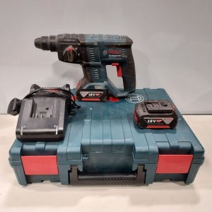 1 X BOSCH BRUSHLESS MOTOR HAMMER DRILL ( GBH 18V-21 ) WITH 2 X BOSCH 18V - 4.0AH LI-ION BATTERYS - 1 X CHARGER AND CARRY CASE