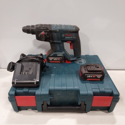 1 X BOSCH BRUSHLESS MOTOR HAMMER DRILL ( GBH 18V-21 ) WITH 2 X BOSCH 18V - 4.0AH LI-ION BATTERYS - 1 X CHARGER AND CARRY CASE