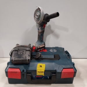 1 X BOSCH ANGLE GRINDER ( GWS-18V-7 ) WITH 1 X BOSCH 18V- 2.0 AH - LI-ION BATTERY - 1 X BOSCH CHARGER AND CARRY CASE