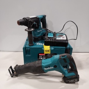 1 X MAKITA HAMMER DRILL ( DHR242) - WITH 1 X MAKITA 18V - 5.0 AH - LITHIUM-ION BATTERY - NOT MATCHING CARRY CASE AND CHARGER ALSO TO INCLDUE 1 X MAKITA RECIPRICATING SAW ( DJR186 ) WITH 1 X MAKITA 18V - 3.0 AH - LITHIUM -ION BATTERY - NO CHARGER - NO CA